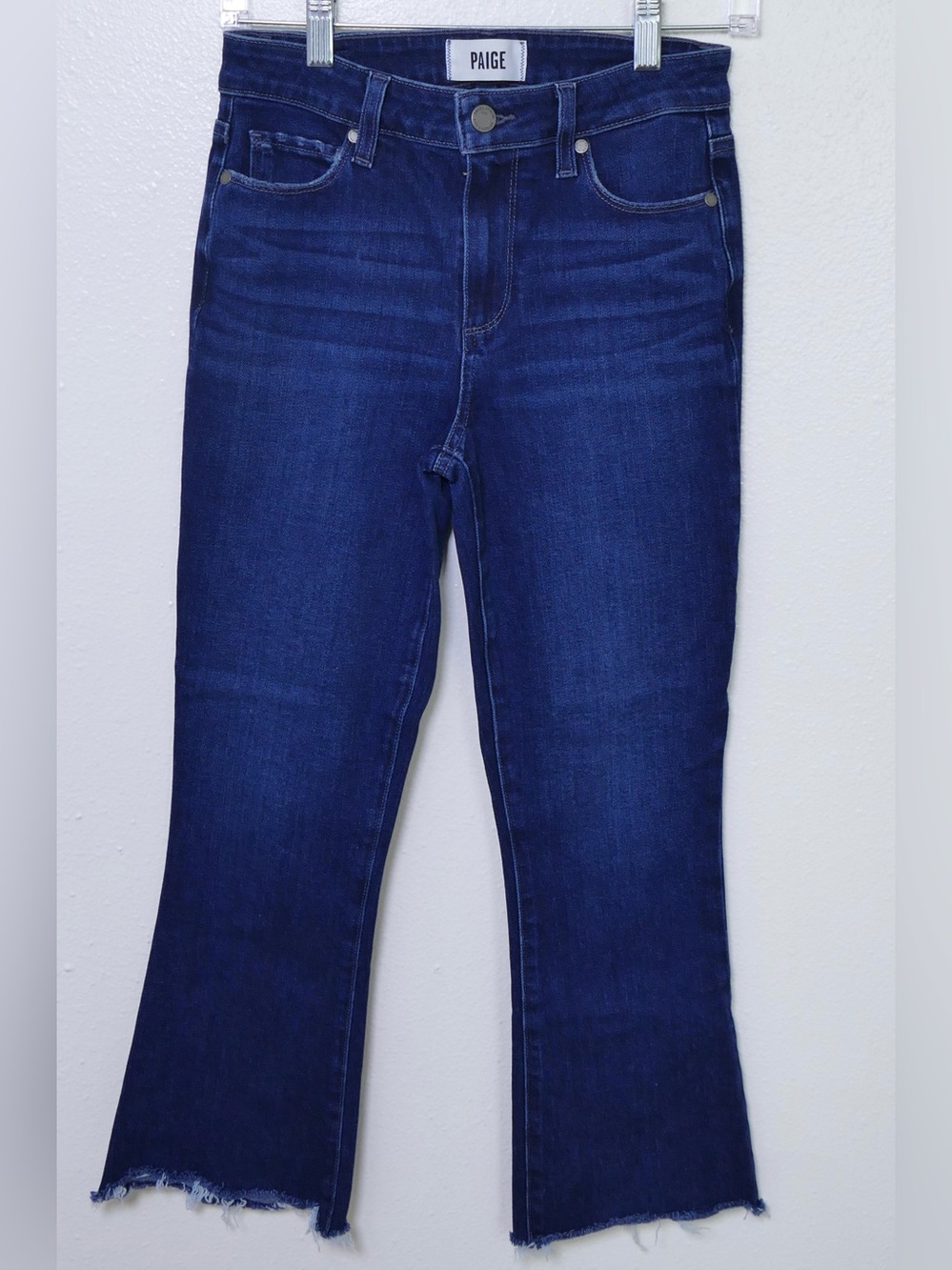 PAIGE Rory Crop Flare Jeans Women Size 26 Dark Wash Raw Hem Cropped Flare Denim